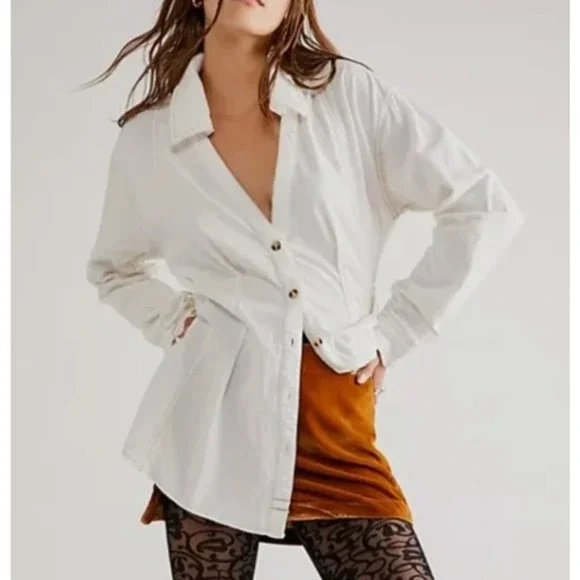 We The Free People Marten Cotton Oxford Top in White Size Small - Picture 16 of 16